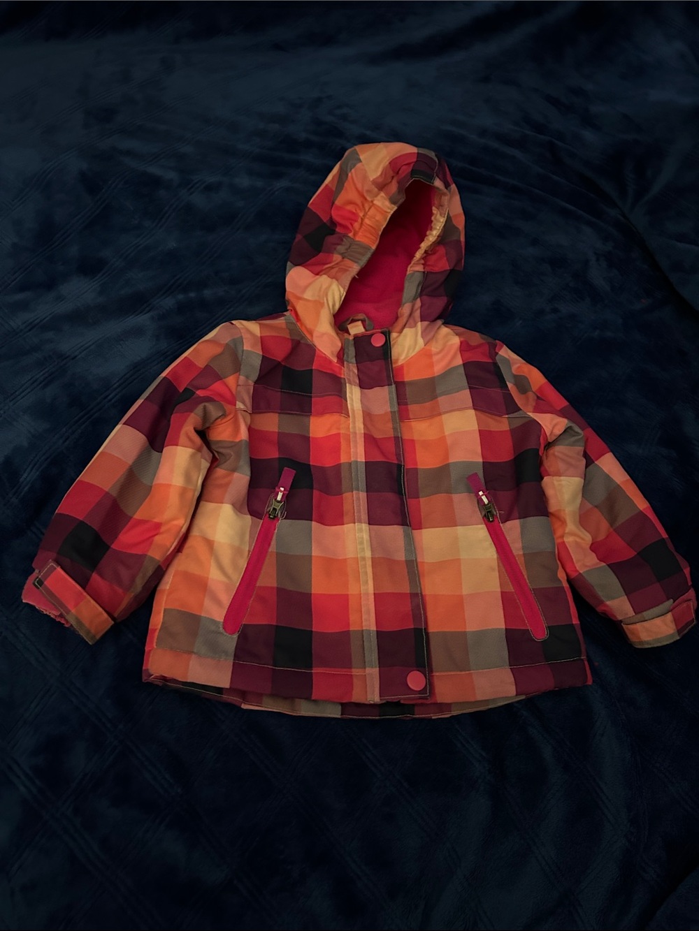 Cat & Jack Girls Plaid Hooded Jacket - Pink, Orange, Red